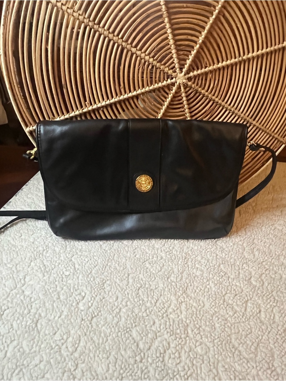 Vintage Pierre Balmain Paris Black Leather Crossbody Clutch Made in USA